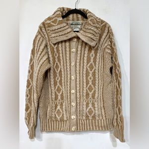 Arancrafts 100% Merino Wool brown button down sweater